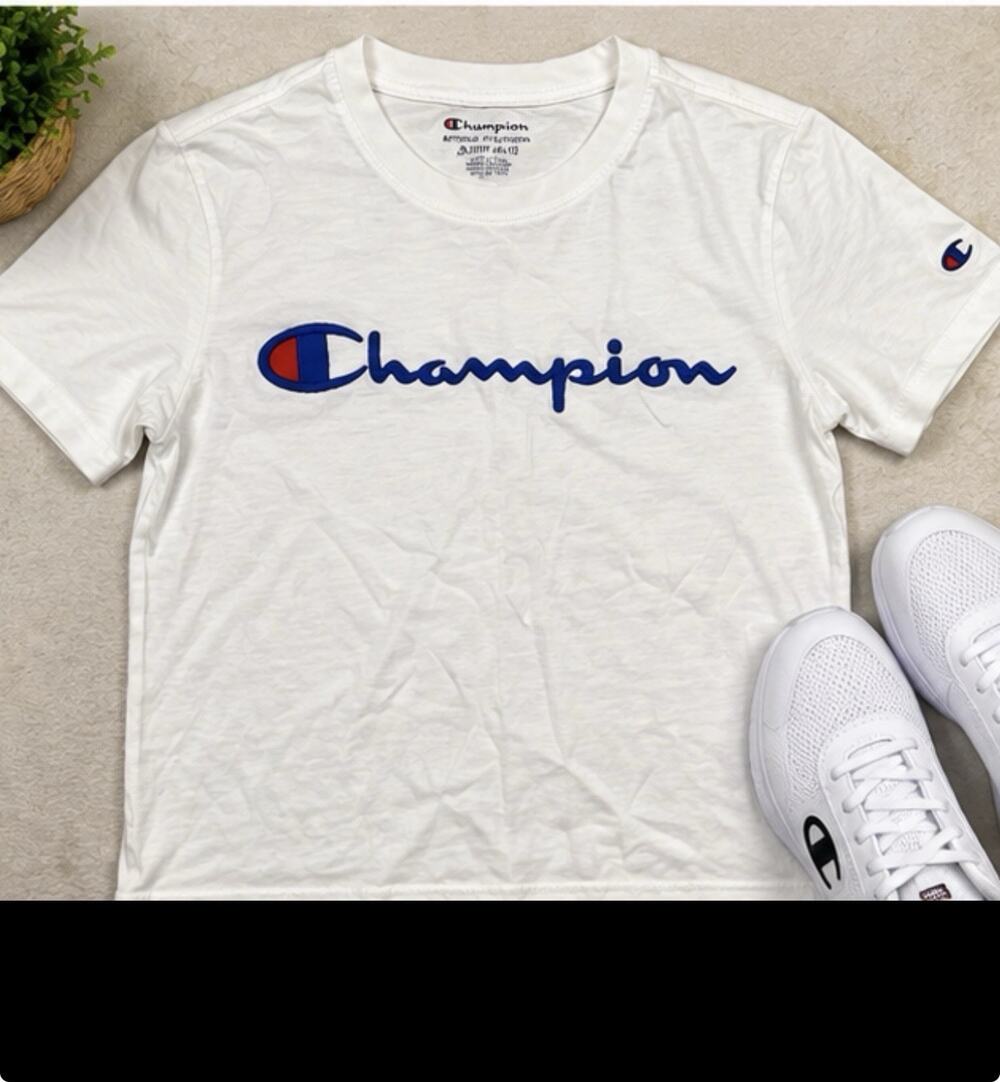 Champion Boys XS White Script Logo Short Sleeve T Shirt